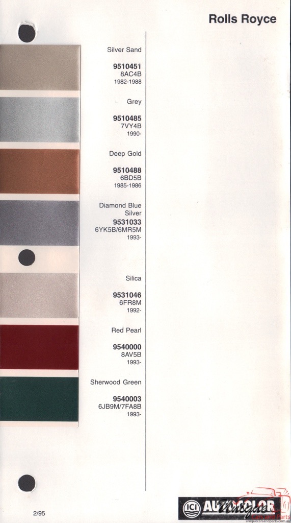 1982 - 1994 Rolls-Royce Paint Charts Autocolor